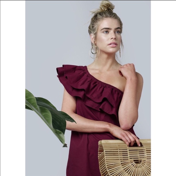 NWT Sincerely Jules Everly One Shoulder Dress Maroon, Size M - Picture 1 of 10